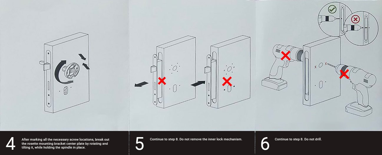 Two-Piece Door Handle Installation, Step 4 to 6